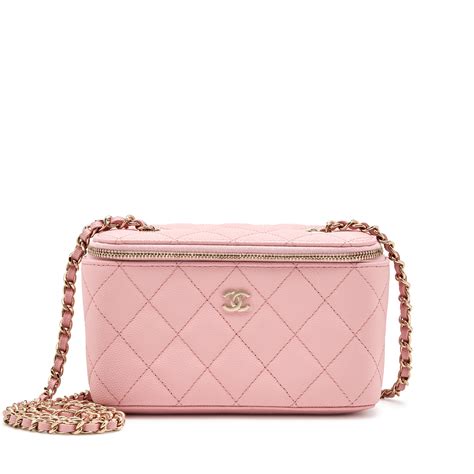 Chanel Pink Quilted Caviar Small Vanity Case On Chain Gold 